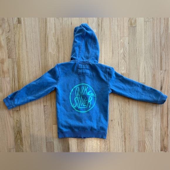 Boys Quiksilver Blue Full Zip Hoodie,‎ Sweatshirt, Green Logo, Youth Small / 10. - Picture 1 of 9
